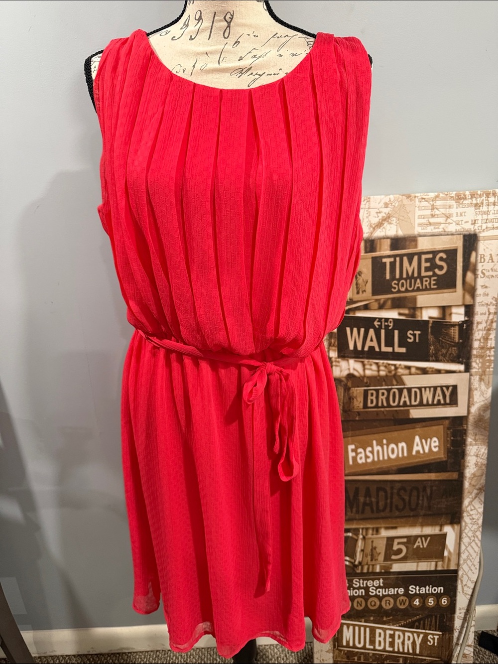 Maurices Red Pleated Sleeveless Tie-Waist Midi Dress